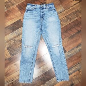 Loft Ripped Knee High Waist Boyfriend Denim Stone Wash Blue Jeans, Size 26